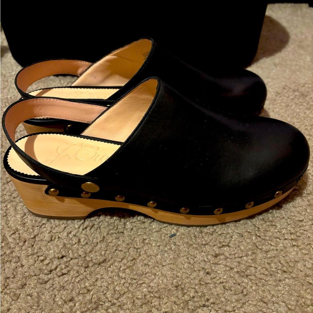 Brand New Never Worn J Crew Leather/Wood Clogs Sling back 7.5